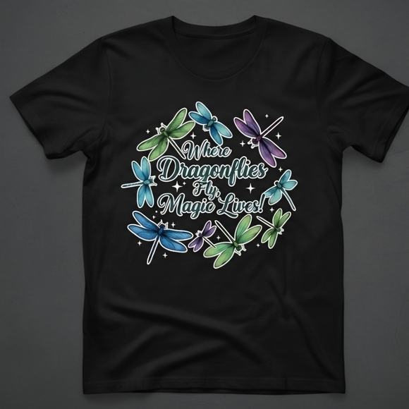 Dragonfly Magic Tee • Nature Graphic Shirt • Whimsical Fantasy Glow Top - Picture 4 of 8